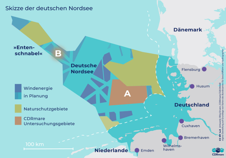 CDRmare untersucht Flächen in der Nordsee. © R. Erven, CDRmare, GEOMAR Geostor MSP Abbildung